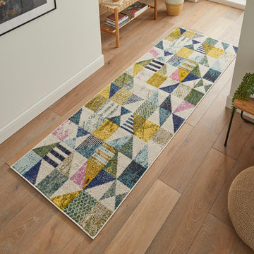 Carnaval CAR101 Modern Geometric Patches Durable Easy-Care Polypropylene Low Profile Short Pile Light Multicolour Runner-Concept Looms-Rug Love - The Most Loved Rug Store